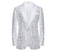 CARFFIV Men's Fashion Colorful Pattern Sequin Blazer Blazer, Silve White, XL