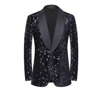 CARFFIV Men's Sequins Velvet Stage Party Prom Wedding Dinner Symmetry Suit Jacket Blaze,Black,XS