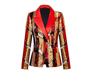 CARFFIV Women's Fashion Double-Breasted Banquet Party Holiday Sequin Long Sleeve Jackets,Stripe,M