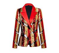 CARFFIV Women's Fashion Double-Breasted Banquet Party Holiday Sequin Long Sleeve Jackets,Stripe,XL