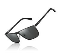 CARFIA Metal Men's Polarised Sunglasses UV400 Protection Spring Hinges Eyewear with Flat Rectangle Shape for Driving Outdoor Activities