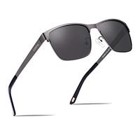 CARFIA Polarized Sunglasses Man Metal Square Frame 100% UV400 Protection for Driving, One Size, Black Frame With Grey Lens
