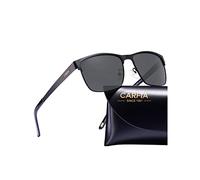 Carfia Polarized Sunglasses Man Metal Square Frame 100%UV400 Protection for Driving, One Size, Black Frame With Grey Lens