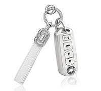 CARFIB for Mazda Key Fob Cover with Keychain Lanyard 4 Buttons Car Key Shell Compatible with Mazda CX5 3 6 CX9 CX3 MX5 Accessories Soft TPU Key Fob Case White