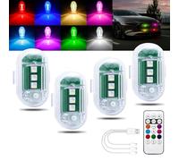 CARFIB Wireless LED Lights for Car with Remote Control, 8 Colors Strobe Warning Anti Collision Lights, Emergency Turn Signal, Mini USB Battery, Magnetic Motorcycle Bike Lights, 4 Pack