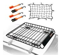 Carforu Roof Rack Basket 51″ X 36″ X 5″ Universal Rooftop Cargo Basket, 250LB Heavy Duty Cargo Basket Car Roof Basket for SUV, Truck, Cargo Net with Attachment Hooks, 2pcs Ratchet Straps