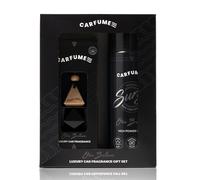 Carfume One Billion Car Air Freshener Gift Set | Original Collection | Premium Leathery Whitewood & Cinnamon Fragrance - Hanging Diffuser & Surge Can - Luxury Black Car Accessory Gift For Men