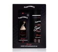 Carfume Savage Car Air Freshener Gift Set | Limited Edition Scent | Fresh Bergamot & Woody Ambergris Fragrance - Hanging Diffuser & Surge Can - Luxury Red Car Accessory Gift For Men