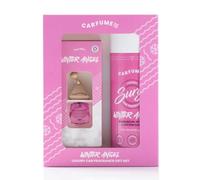 Carfume Winter Angel Car Air Freshener Gift Set | Limited Edition Scent | Bubblegum, Vanilla & Cotton Candy Fragrance - Hanging Diffuser & Surge Can - Luxury Pink Car Accessory Gift For Women