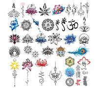 CARGEN 30 Sheets Yoga Temporary Tattoo Set Lycoris Radiata Shabda OM Mandalas Lotus Elephant Peacock Feather Waterproof Sticker
