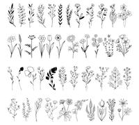 CARGEN Black Flower Branch Temporary Tattoos - 10 Sheets 44 Design Flower Floral Bouquet Plant Tulip Sunflower Lavender Sweet Pea Larkspur Sticker Temporary Tattoo Fake Tattoo for Women Girls Body
