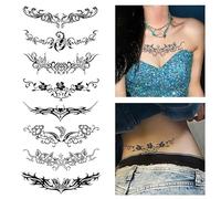CARGEN Sexy Succubus Belly Temporary Tattoos -8 Sheets Of Black Devil's Heart Design Uterus Tattoo Stickers for Waterproof Fake Tattoos on Belly Chest Back Waist