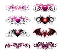 CARGEN Sexy Succubus Belly Temporary Tattoos -8 Sheets of Colourful Heart Designs Black Red Cover Scars Tattoo For Belly Button Back Waist Uterus Tattoo Stickers For Adult Girls Women