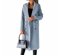 CARGIS Long-sleeved wool coat with double-breasted buttons,Women's Double Breasted Long Trench Coat Windproof Classic Lapel Slim Overcoat (blue,XL)