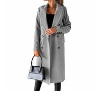 CARGIS Long-sleeved wool coat with double-breasted buttons,Women's Double Breasted Long Trench Coat Windproof Classic Lapel Slim Overcoat (grey,L)