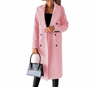 CARGIS Long-sleeved wool coat with double-breasted buttons,Women's Double Breasted Long Trench Coat Windproof Classic Lapel Slim Overcoat (pink,XXXL)