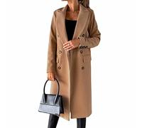 CARGIS Long-sleeved wool coat with double-breasted buttons,Women's Double Breasted Long Trench Coat Windproof Classic Lapel Slim Overcoat (khaki,L)