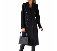 CARGIS Long-sleeved wool coat with double-breasted buttons,Women's Double Breasted Long Trench Coat Windproof Classic Lapel Slim Overcoat (black,L)