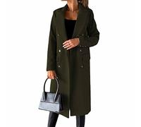 CARGIS Long-sleeved wool coat with double-breasted buttons,Women's Double Breasted Long Trench Coat Windproof Classic Lapel Slim Overcoat (green,XL)
