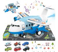 Cargo Airplane and Car Track Play Set Interactive Toy Set with Music Lights Spray Effects Car Accessories Maps Road Signs Perfect for Kids Aged 3-6