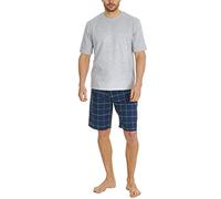 Cargo Bay Mens Cotton Blend Short Woven Lounge Set Grey Marl Blue Check Medium
