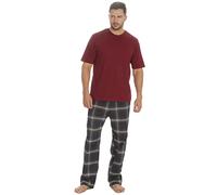 Cargo Bay Mens Jersey Top & Woven Check Pyjama Lounge Set Burgundy & Navy M