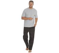 Cargo Bay Mens Jersey Top & Woven Check Pyjama Lounge Set Grey L
