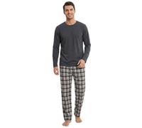 Cargo Bay Mens Long Sleeve Pyjamas set Cotton Rich Top Brushed Fleece bottoms Top Pant PJ Nightwear/Loungewear Set Gift (UK, Alpha, XXL, Regular, Regular, CHAR - BLACK CHECK)