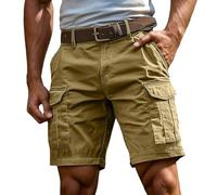 Cargo Combat Shorts for Men UK Casual Summer Cargo Half Pants with Multi-Pockets Breathable Chino Utility Casual Comfort Stretch Workwear Shorts No Belt Summer Outdoor Hiking Pants for Men Khaki