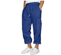 Cargo Cropped Trousers for Men UK Sale Clearance, Drawstring Elasticated Waist Sweatpants, Three Quarter Length Trousers Casual Cotton Capri Pants Chino Shorts Multi Pockets Work Jogging Bottom