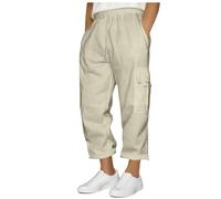 Cargo Cropped Trousers for Men UK Sale Clearance, Drawstring Elasticated Waist Sweatpants, Three Quarter Length Trousers Casual Cotton Capri Pants Chino Shorts Multi Pockets Work Jogging Bottom