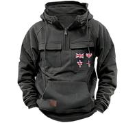 Cargo Hoodies for Men UK 1/4 Zip Hooded Sweatshirts Casual Light Printed Coat with Pockets & Drawstring Classic Vintage Solid Outerwear Long Sleeve Hoody Pullover Tops Plain Work Jackets