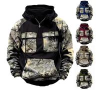 Cargo Hoodies For Men Uk 1/4 Zip Pullover Camo Hooded Sweatshirt Multi Pocket Oversize Combat Tactical Work Hoodies Long Sleeve Casual Hoody Outdoor Fleece Work Hoodie M-3Xl