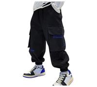 Cargo Jogger Pants for Kids Boys Trousers Elasticated Waist Jogging Bottoms with Pockets Straight Leg Camping Hiking Tracksuit Sweatpants Kids Boys Harajuku Gym Baggy Joggers Trousers Black