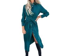 Cargo leggingsWomen Midi Shirt Dress Long Sleeve Lapel Collar Button Down Knee Length Tie Waist Shirtdress A-Line Swing Party Dress for Women(Green,S)