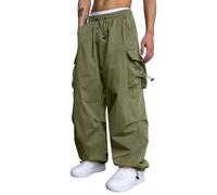 Cargo Men's Baggy Y2K Teenager Boys Parachute Trousers - Casual High Waist Straight Bootcut Pants - 90s Sports Vintage Wide Leg Streetwear Hip Hop, Green, S