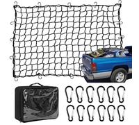 Cargo Net for Pickup Truck Bed 4'×6'Stretches to 8'x12' with 4"x4" Mesh Grid Heavy Duty Trucks Cargo Netting with Carry Bag & 12PCS Carabiners, Elastic Bungee Mesh Cargo Bed for Daily Light Loading