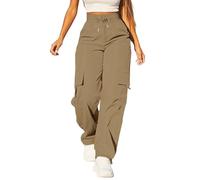 Cargo Pants for Women UK High Waist Combat Trousers with Multiple Pockets Solid Color Drawstring Tracksuit Bottoms Baggy Lightweight Wide Leg Trousers Ladies Casual Jogging Pants Hiking Walking Khaki