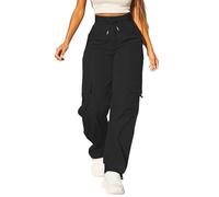 Cargo Pants For Women UK High Waist Combat Trousers With Multiple Pockets Solid Color Drawstring Tracksuit Bottoms Baggy Lightweight Wide Leg Trousers Ladies Casual Jogging Pants Hiking Walking