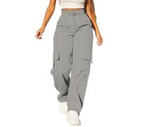 Cargo Pants For Women UK High Waist Combat Trousers With Multiple Pockets Solid Color Drawstring Tracksuit Bottoms Baggy Lightweight Wide Leg Trousers Ladies Casual Jogging Pants Hiking Walking