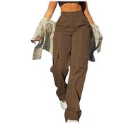 Cargo Pants for Women UK High Waist Combat Trousers with Multiple Pockets Solid Color Drawstring Tracksuit Bottoms Baggy Lightweight Straight Wide Leg Trousers Chino Pants High Waisted Dressy Flare