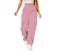 Cargo Pants For Women UK High Waist Combat Trousers With Multiple Pockets Solid Color Drawstring Tracksuit Bottoms Baggy Lightweight Wide Leg Trousers Ladies Casual Jogging Pants Hiking Walking