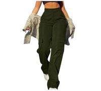 Cargo Pants for Women UK Y2k Baggy Elastic High Waist Wide Leg Workwear Trousers Solid Color Casual Relaxed Hiking Walking Combat Streetwear Outdoor Sweatpants with Side Pockets (A-AG, M)