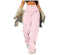 Cargo Pants for Women UK Y2k Baggy Elastic High Waist Wide Leg Workwear Trousers Solid Color Casual Relaxed Hiking Walking Combat Streetwear Outdoor Sweatpants with Side Pockets (A-Pink, XL)