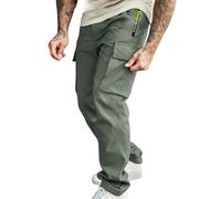 Cargo Pants Men Loose Fit Drawstring Sweatpants Zip Pockets Work Trousers Straight Leg Tracksuit Bottoms Elasticated Waist Joggers Windproof Waking Pants Solid Color Lightweight Casual Pants Green