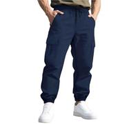 Cargo Pants Men Spring Autumn Cuffed Multiple Pockets Cargo Trousers Classic Fit Comfy Solid Color Work Pants Casual Outdoor Hiking Walking Trousers Navy