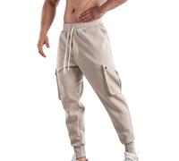 Cargo Pants Thermal Trousers Men Mens 2025 Trendy Men Spring And Summer Pant Casual All Solid Color Painting Cotton Linen Loose Plus Size Trouser Fashion Beach Pockets Pant Mens Trousers 29 (Beige, M)