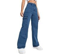 Cargo Pants Women High Waist, Baggy Cargo Jeans with Pocket Baggy Jogger Relaxed Y2K Pants Fashion Jeans, 314 Deep Blue, M