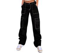 Cargo Pants Women High Waist, Baggy Cargo Jeans with Pocket Baggy Jogger Relaxed Y2K Pants Fashion Jeans, 314 Black, XL