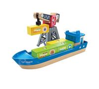 Hape Cargo Ship & Magnetic Crane Playset, 4 Cargo Blocks, Ages 3+, Compatible with Railway Sets